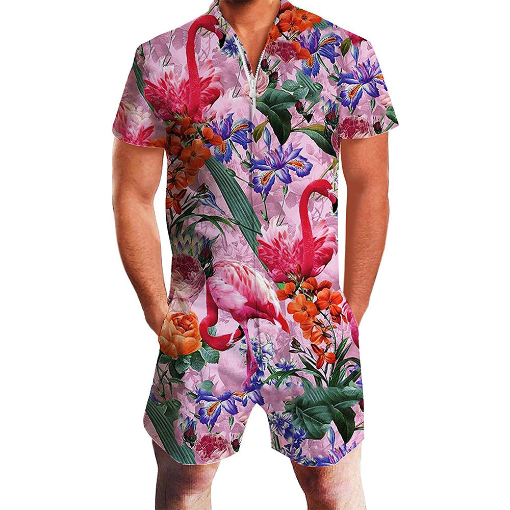 Floral Flamingos Pink Male Romper