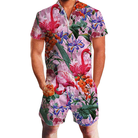 Floral Flamingos Roze Heren Romper