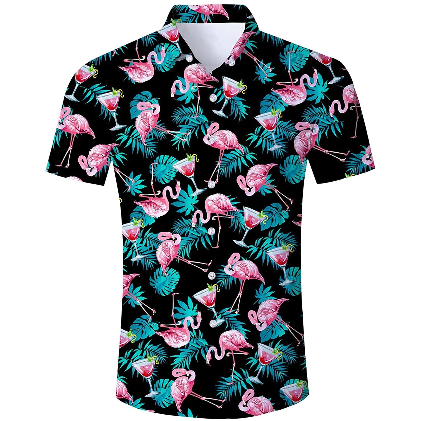 Roze Flamingo Grappig Hawaiiaans Shirt met Palmblad