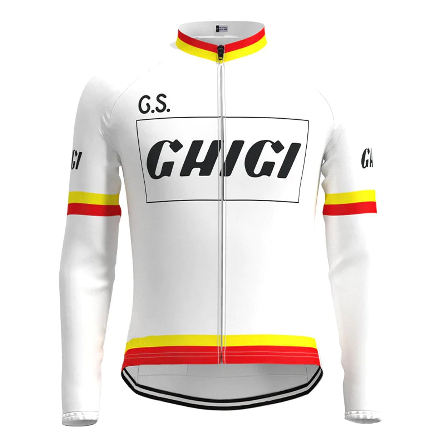 Ghigi White Vintage Long Sleeve Cycling Jersey Top