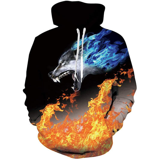 Lustiger Kapuzenpullover mit Feuerwolf-Motiv