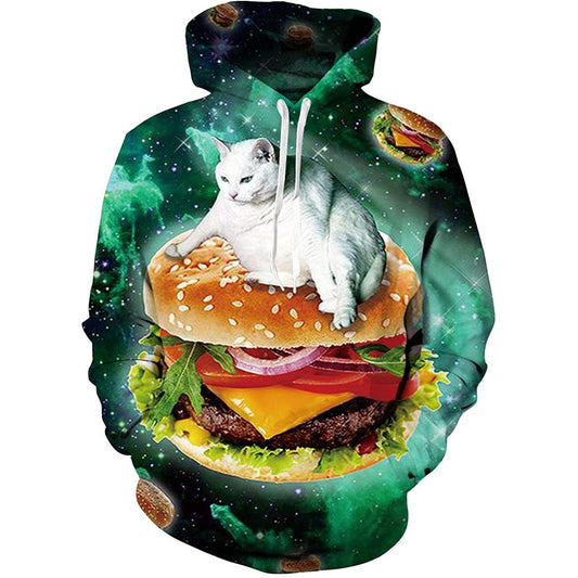 Lustiger Kapuzenpullover mit Hamburger-Katze