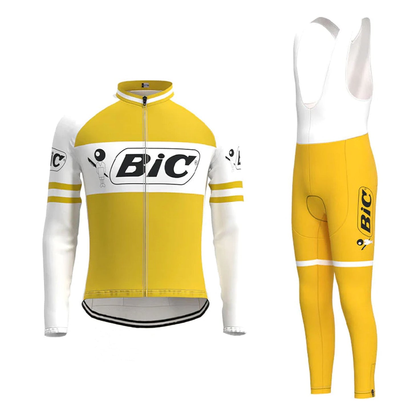 BIC – Passendes Set aus langärmeligem Vintage-Radtrikot in Gelb