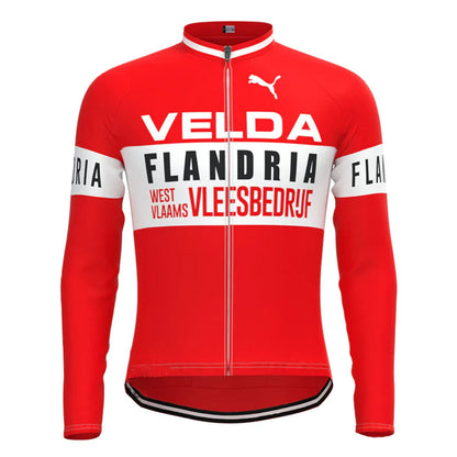 VELDA Flandria Rood Vintage Lange Mouw Fietsshirt Top