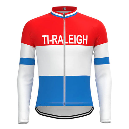 TI Raleigh Rood Blauw Vintage Lange Mouw Fietsshirt Top