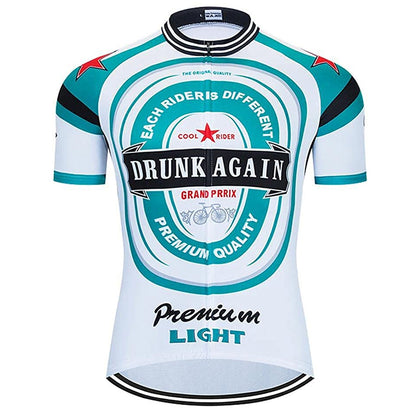 Drunk Again Lichtblauw Heren Grappig MTB Korte Mouw Fietsshirt Top