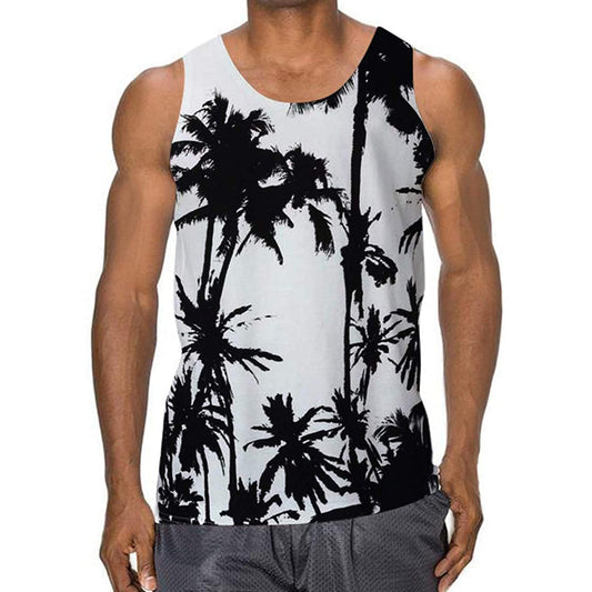 Lustiges Tank Top mit Palmen-Print, Weiß