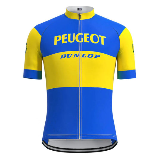 Peugeot Blauw Geel Vintage Korte Mouw Fietsshirt Top