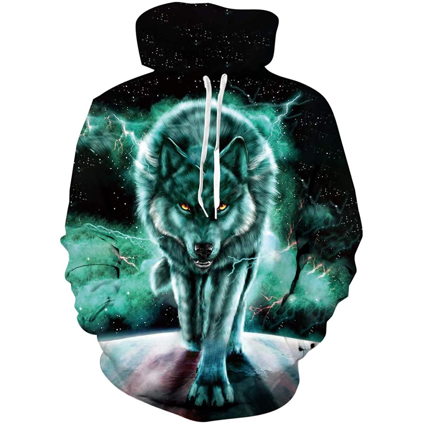 Grüner Galaxy Wolf Lustiger Kapuzenpullover