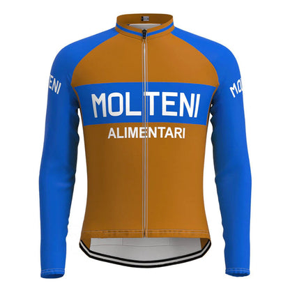 Molteni – Langärmliges Vintage-Radtrikot-Oberteil in Braun