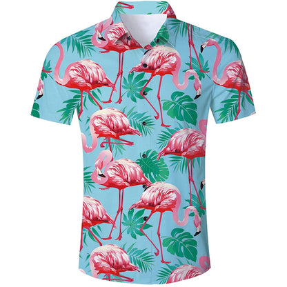 Lustiges Hawaiihemd mit rosa Flamingo und Palmblatt