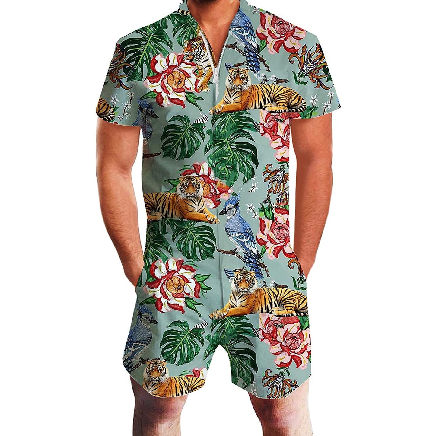 Palm Leaf Tiger Romper voor mannen