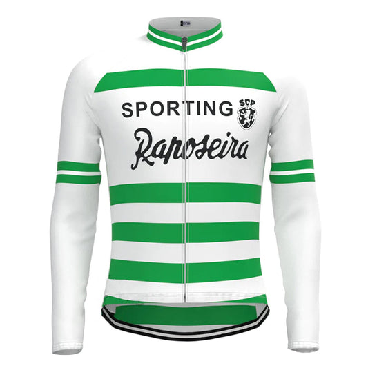 Sporting Green Stripe Vintage Lange Mouw Fietsshirt Top