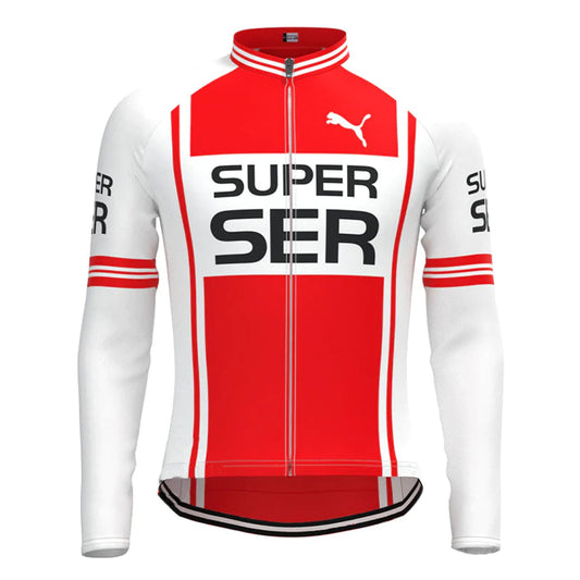 Super Ser Wit Rood Vintage Lange Mouw Fietsshirt Top