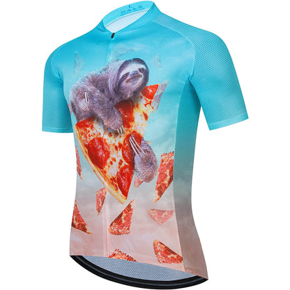 Pizza Sloth Heren Grappig MTB Korte Mouw Fietsshirt Top