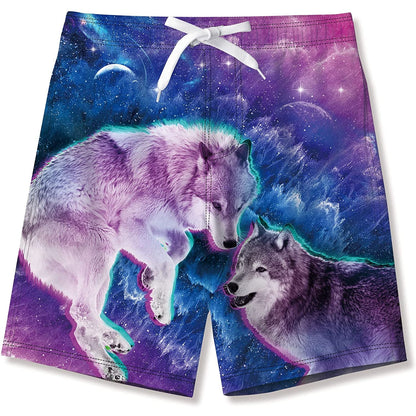 Lila Badehose für Jungen mit lustigem Wolf