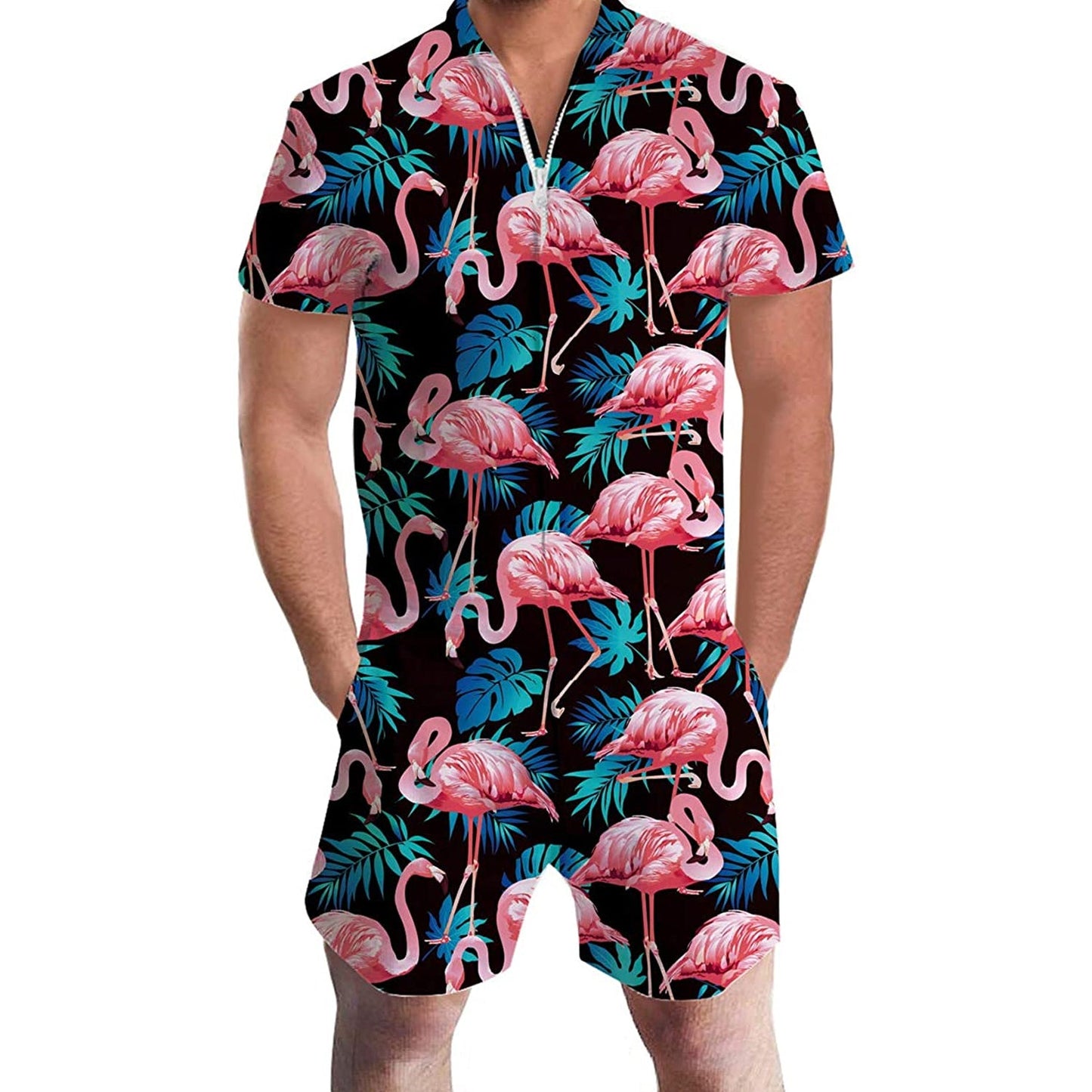 Palmblatt Rosa Flamingo Männlicher Strampler