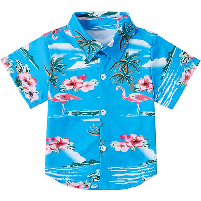 Hawaii Flamingo Blau Lustiges Kleinkind Hawaiihemd