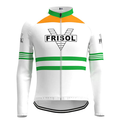 Frisol Groen Wit Lange Mouw Vintage Fietsshirt Top