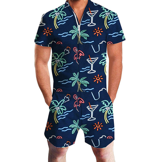 Hawaii Beach Grappige Heren Romper Marineblauw