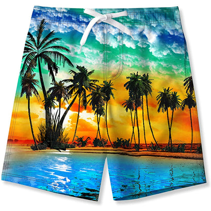 Hawaii Sunset Palm Tree Funny Boy Swim Trunk