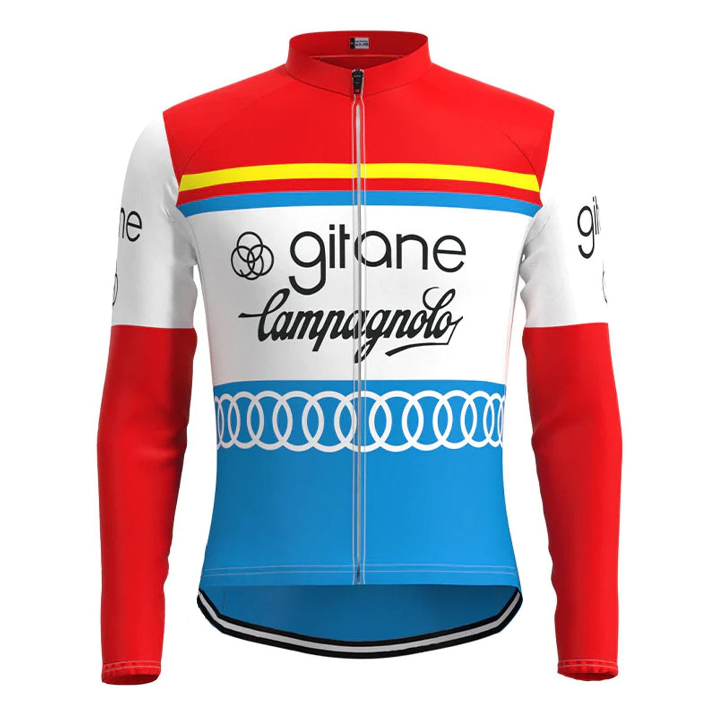 Gitane – Langärmliges Vintage-Radsport-Trikot-Oberteil in Rot und Blau