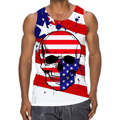 Lustiges Tank Top mit Totenkopf-Motiv in amerikanischer Flagge