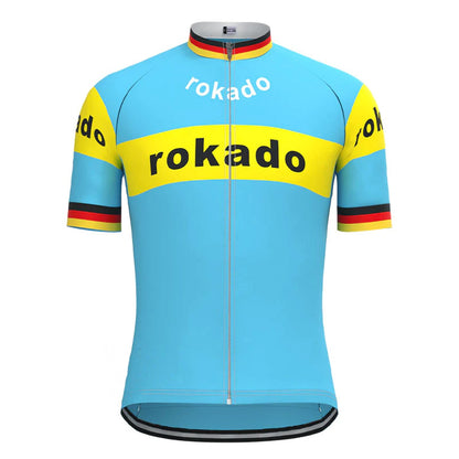 Rokado – Blaues Vintage-Kurzarm-Radtrikot-Oberteil