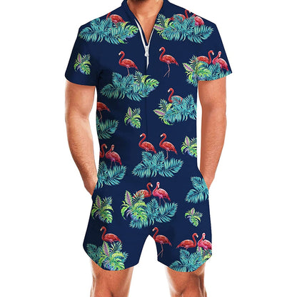 Navy Leaves Flamingos Heren Romper