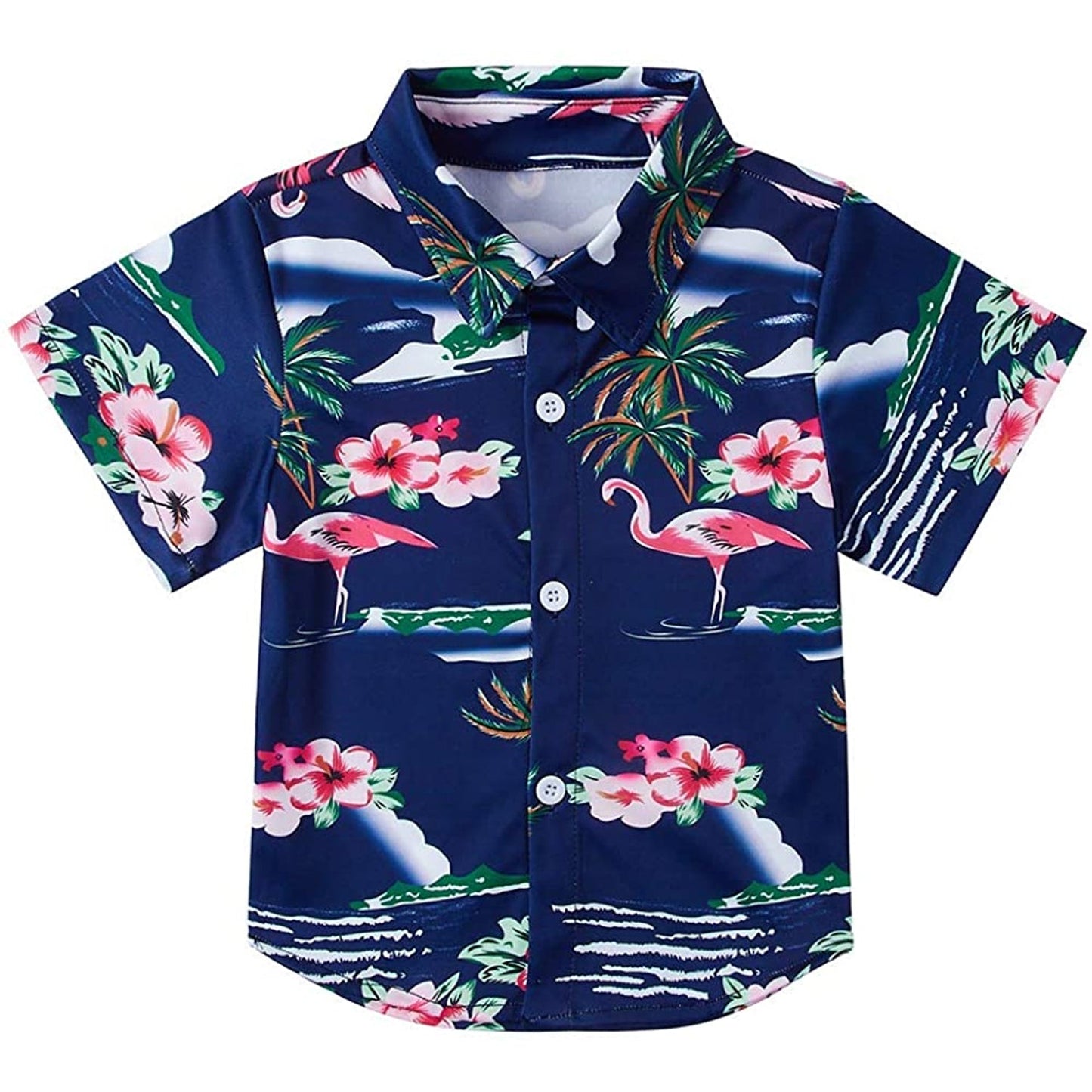 Flamingo's Marineblauw Grappig Peuter Hawaiiaans Shirt