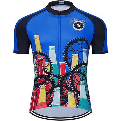 Bier Gearwheel Blauw Heren Grappig MTB Korte Mouw Fiets Jersey Top