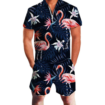 Palmblad Flamingo Romper voor Mannen