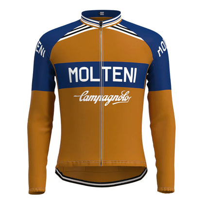 Molteni Bruin Blauw Vintage Lange Mouw Fietsshirt Top