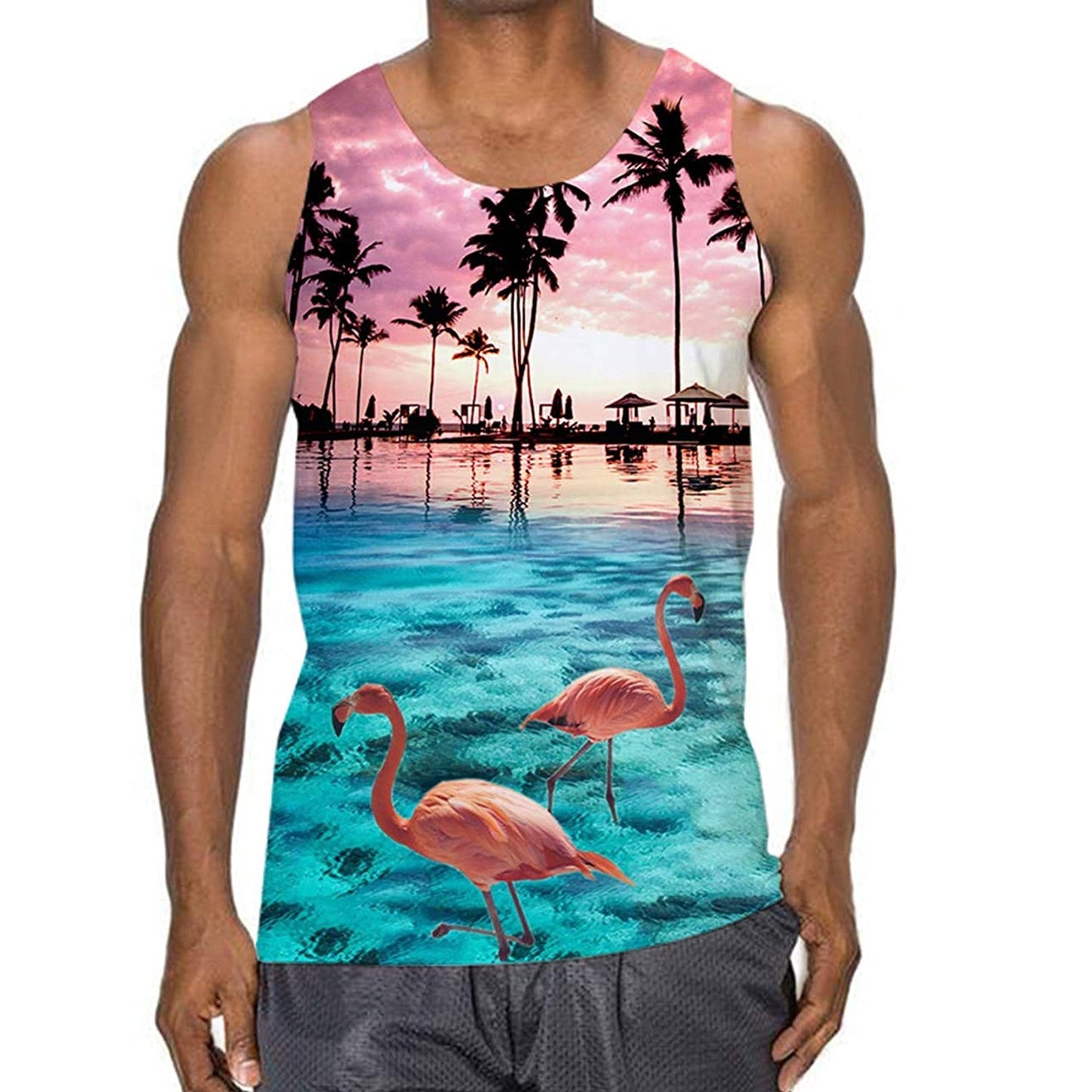 Flamingo mit Sonnenuntergang - Lustiges Tank Top