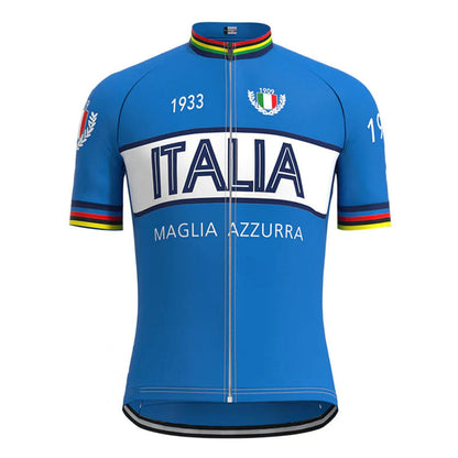 Maglia Azzurra Italia blauwe vintage fietsshirt met korte mouwen