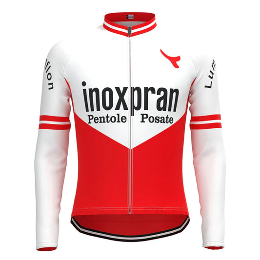 Inoxpran Wit Rood Vintage Lange Mouw Fietsshirt Top