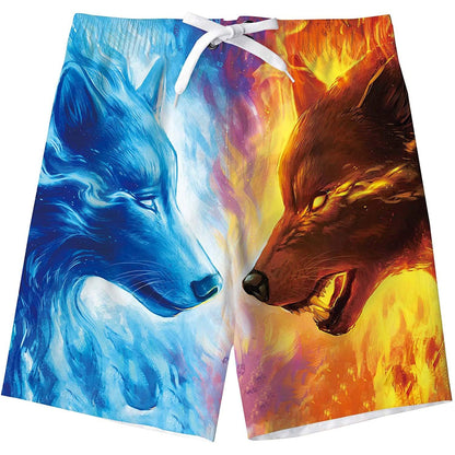 Ice & Fire Wolf Funny Boy Swim Trunk