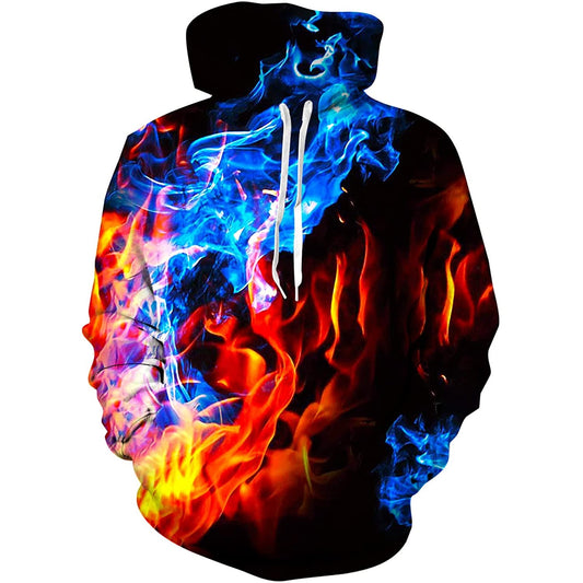 Lustiger Kapuzenpullover mit Flammen in Blau und Rot