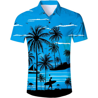 Blauwe palmboom grappig Hawaiiaans shirt