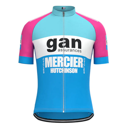 Gan Mercier Hutchinson Blauw Roze Vintage Korte Mouw Fietsshirt Top