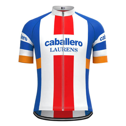 Caballero Blauw Wit Rood Korte Mouw Vintage Fietsshirt Top