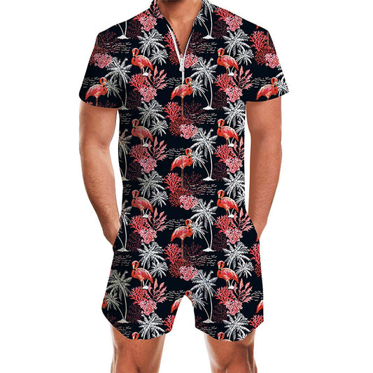 Zwarte Kokosnootboom Flamingo's Mannelijke Romper