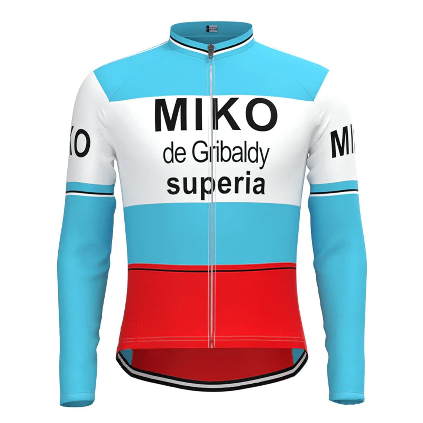 Miko–de Gribaldy Blau Weiß Rot Vintage Langarm Radtrikot Top