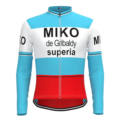 Miko–de Gribaldy Blau Weiß Rot Vintage Langarm Radtrikot Top