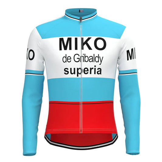 Miko–de Gribaldy Blauw Wit Rood Vintage Lange Mouw Fietsshirt Top