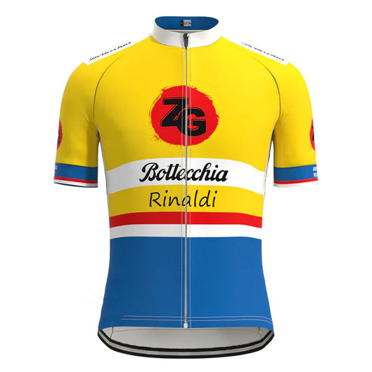 Bottecchia Rinaldi Geel Vintage Korte Mouw Fietsshirt Top