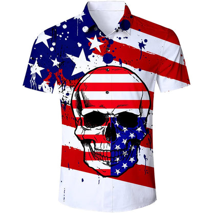 American Flag Skull Funny Hawaiian Shirt