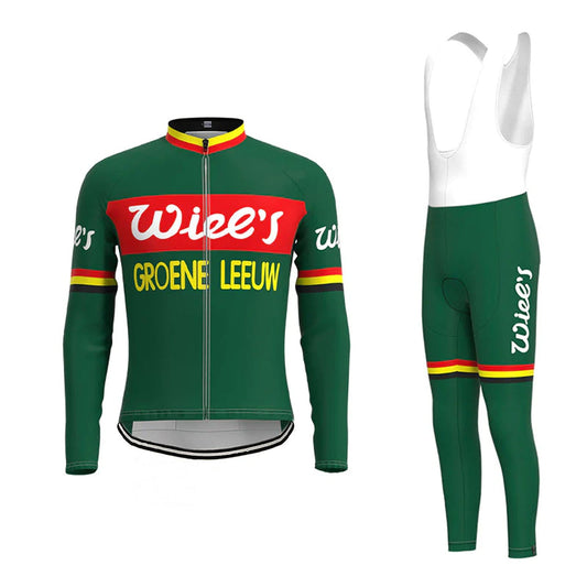 Wiee's Groene Leeuw Grünes Langarm-Radtrikot-Matching-Set