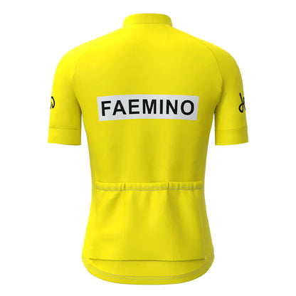 FAEMINO Yellow Vintage Short Sleeve Cycling Jersey Top