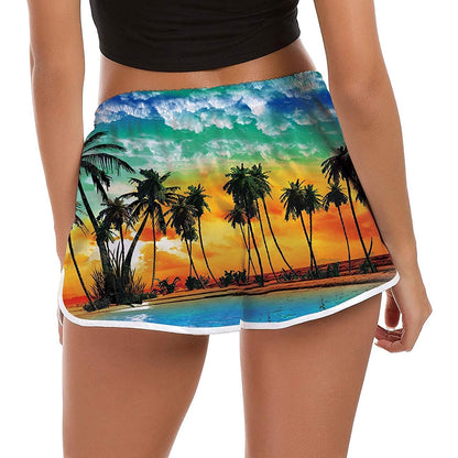 Hawaiiaanse zonsondergang palmboom grappige boardshorts voor dames